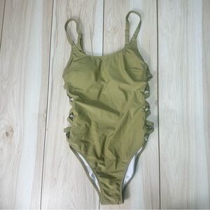 Tempt Me Women’s One Piece Swimsuit Olive Green Open Sides Size Medium New
